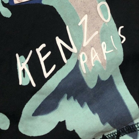 KENZO sz S Black Long Tank Top Side Slits Blue Fish - Picture 7 of 8